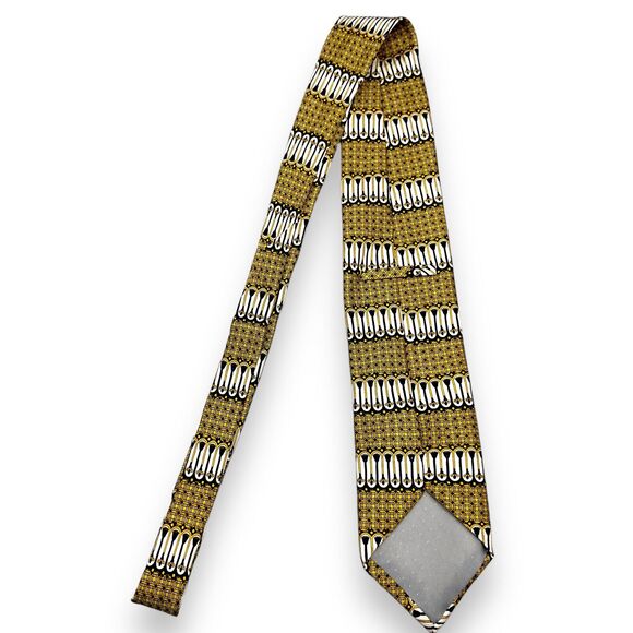 Designer Mens 100% Silk Dress Tie Made in Italy Gold Geometric Print 58" 3.75"‎ - Picture 3 of 9